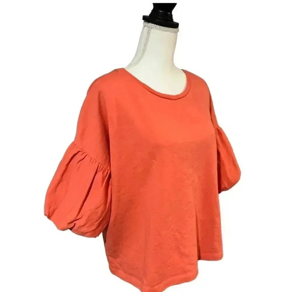 H & M orange French Terry top with balloon sleeves size XL EUC - Picture 5 of 14